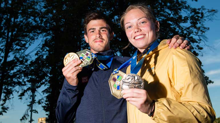 Dubbla dubbla judomedaljörer. Tommy Macias tog guld i 73 kg och Anna Bernholm brons i 70 kg. De fick medaljer både för Europeiska Spelen och EM. Foto: Bildbyrån.