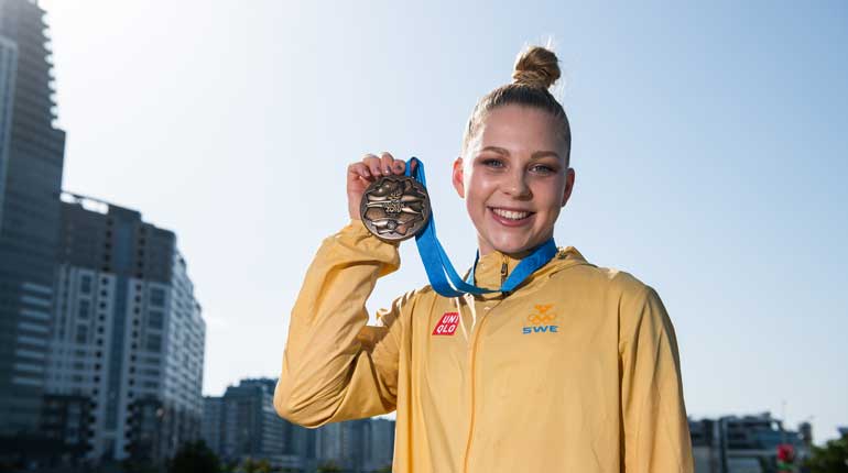 Den 16-åriga gymnasten Jessica Castles tog brons i fristående vid Europeiska Spelen i Minsk. Foto: Bildbyrån.