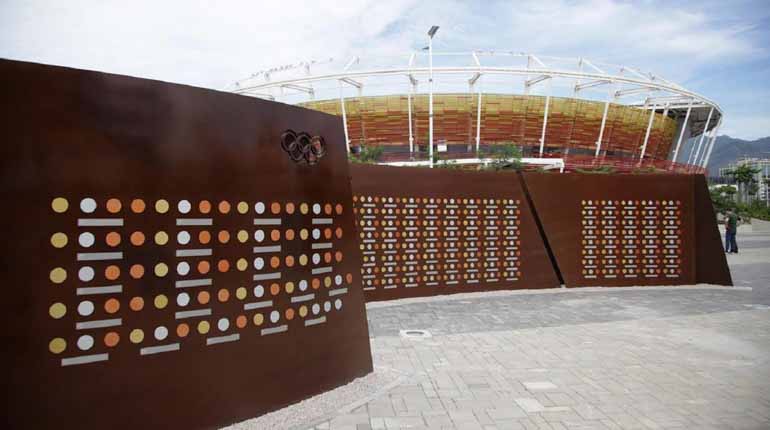 Wall of Champions med namnen på samtliga OS-medaljörer under Rio 2016 i nya Barra Olympic Park. Foto: IOK
