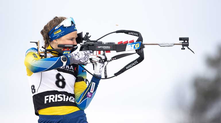 Stina Nilsson under tisdagens träning i Östersund. Foto: Per Danielsson/Svenska Skidskytteförbundet.