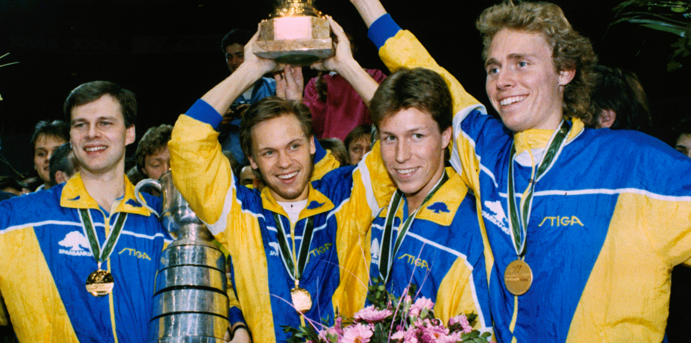 Glenn Östh var förbundskapten för Mikael Appelgren, Jan-Ove Waldner och Jörgen Persson när de rev den kinesiska muren vid bordtennis-VM i Dortmund 1989. Foto: TT.